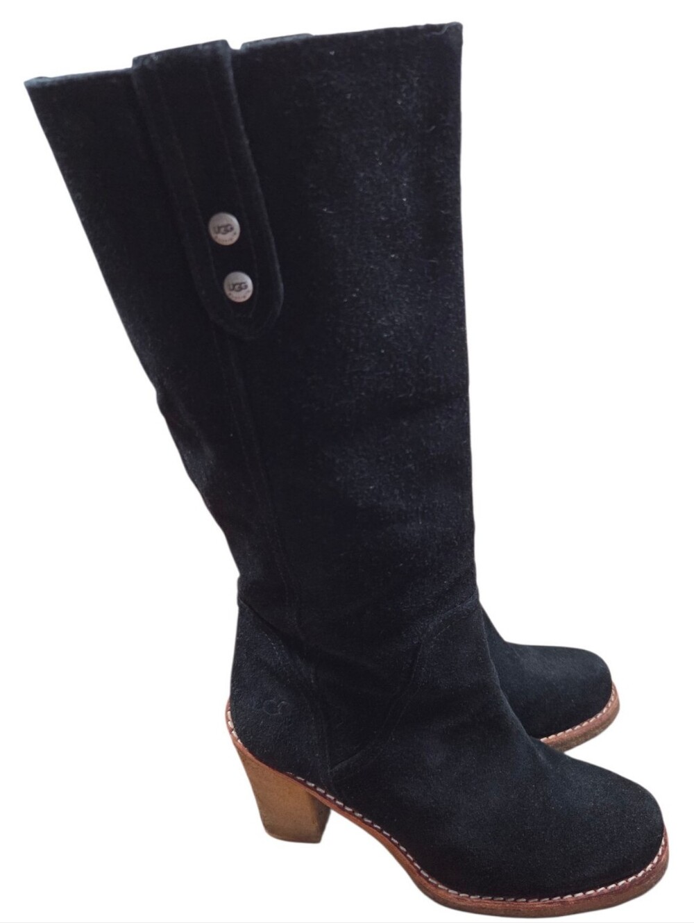 UGG Australia Josie Tall Black Suede Heel Boots Women's Size US 7.5 Fall Boho - Picture 6 of 12
